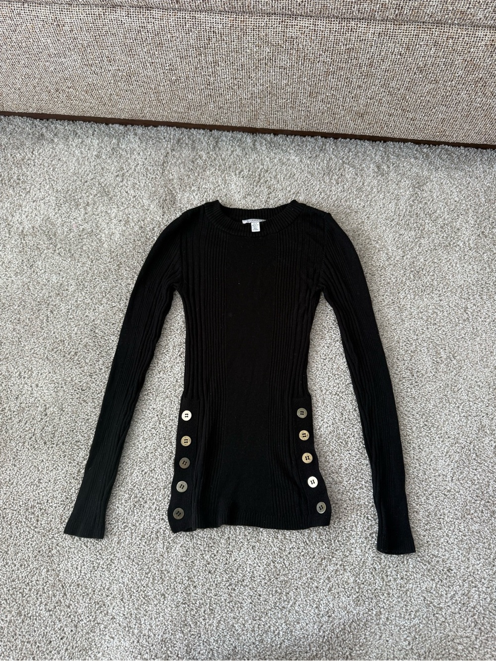 Topshop Black Ribbed Long-Sleeve Top with Side Button Accents